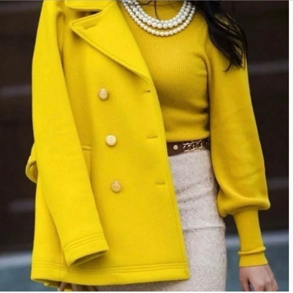 J Crew Stadium Cloth Nello Gori Yellow Pea Coat - Picture 2 of 10